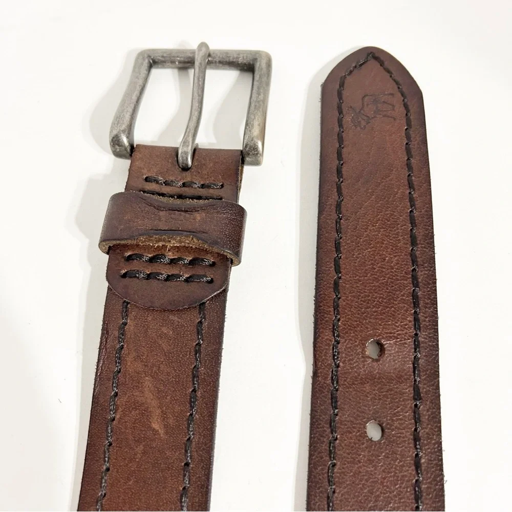 Abercrombie Smooth Leather Belt Silver Toned Hardware Square Buckle Brown 🤎